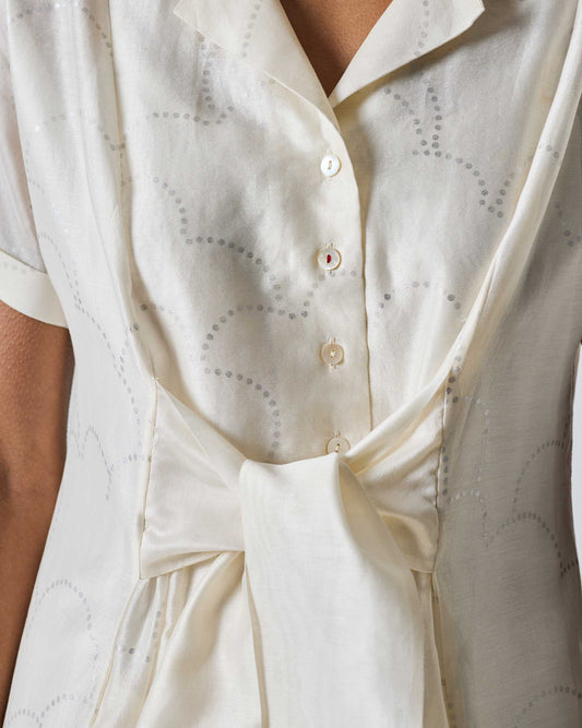 Cadeau Dress - Ivory & Silver Print