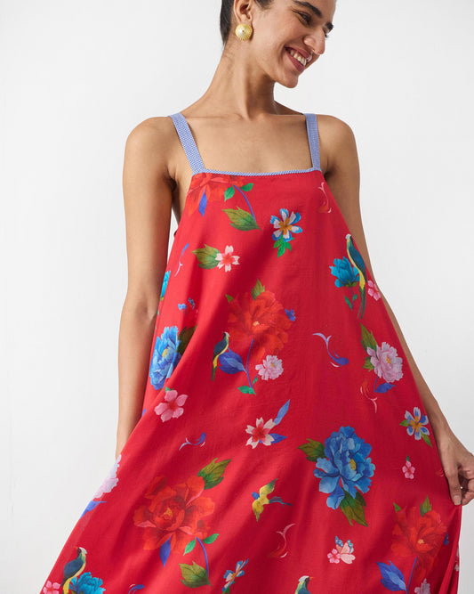 Sakura Strappy Dress - Red Print