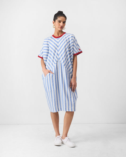 Samurai Dress - Blue & White Stripes