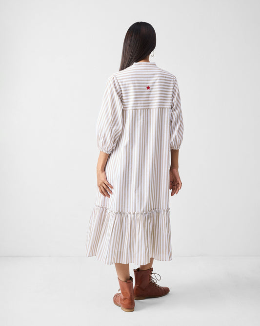 Summer Tea Dress - Khaki & White Stripes