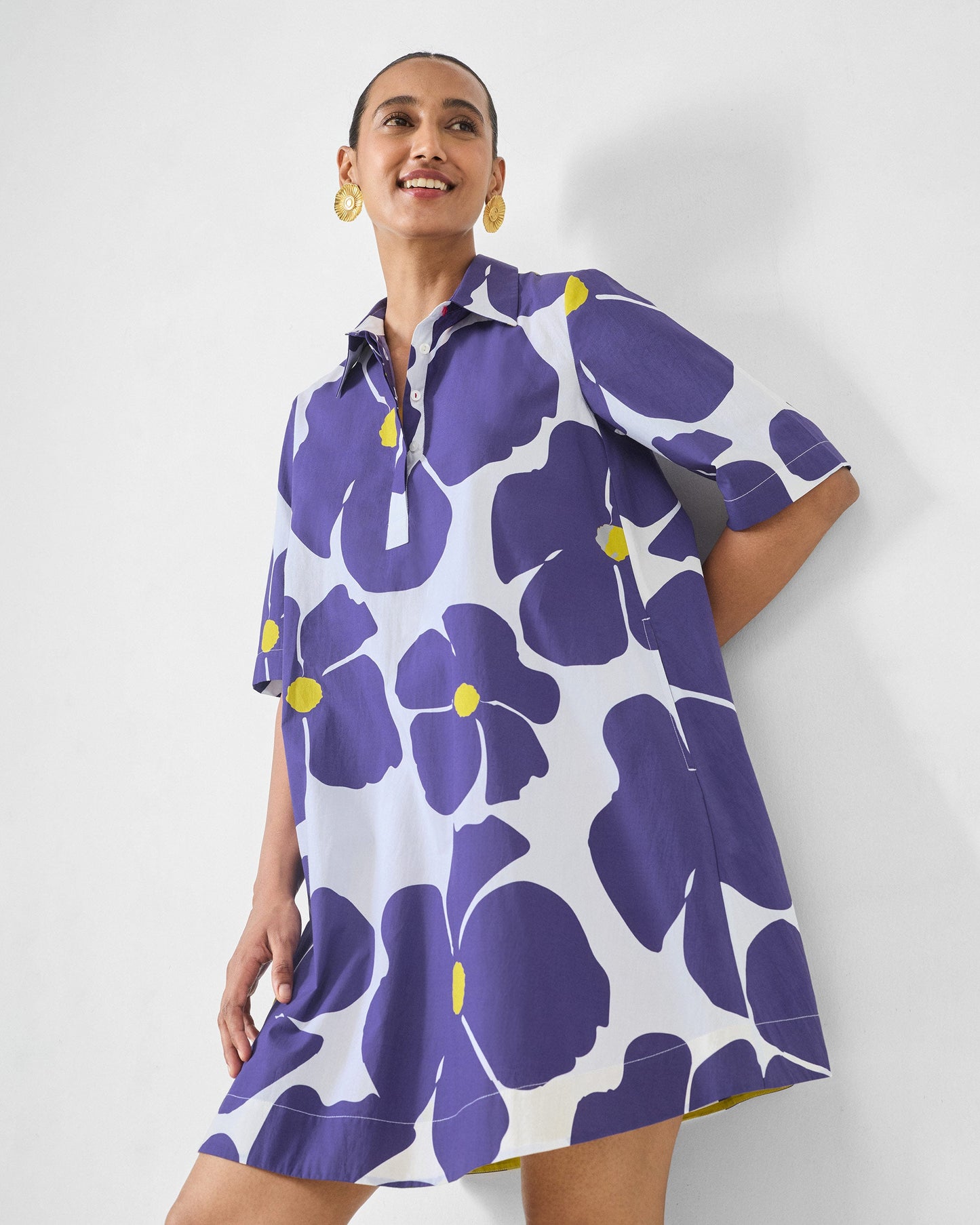 Happy Heart Dress - Purple & White Print