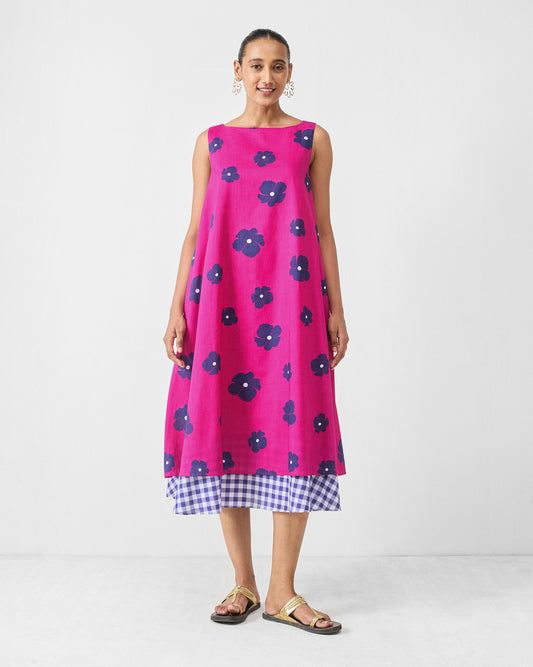 Double Layer Dress - Fuchsia & Purple Print