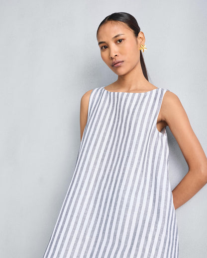 Double Layer Dress - Charcoal & White Stripes
