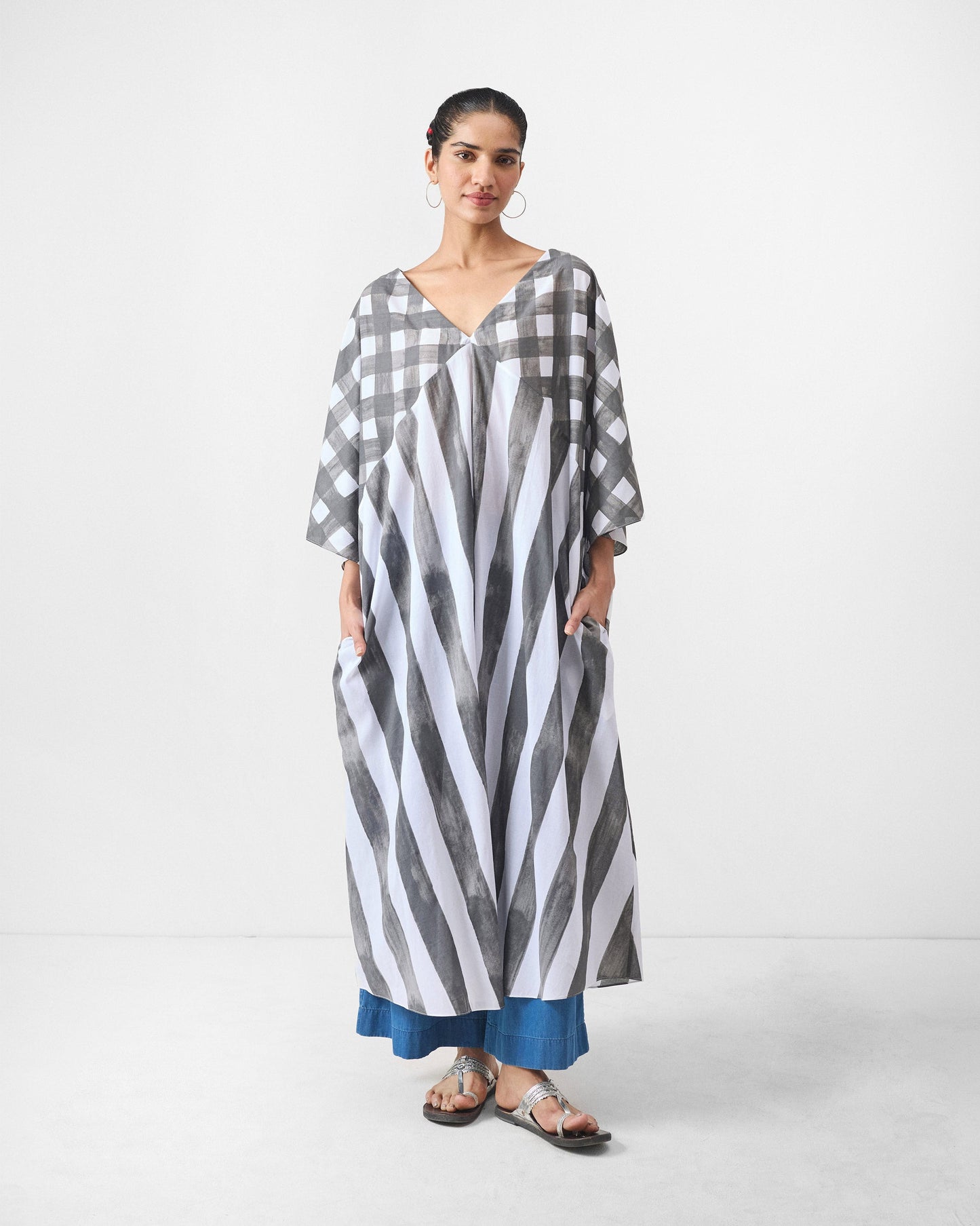 Minori Kaftan - Charcoal & White Print
