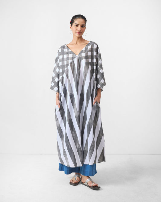 Minori Kaftan - Charcoal & White Print