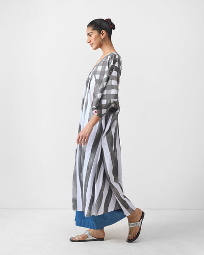 Minori Kaftan - Charcoal & White Print