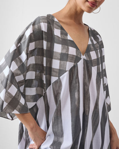 Minori Kaftan - Charcoal & White Print