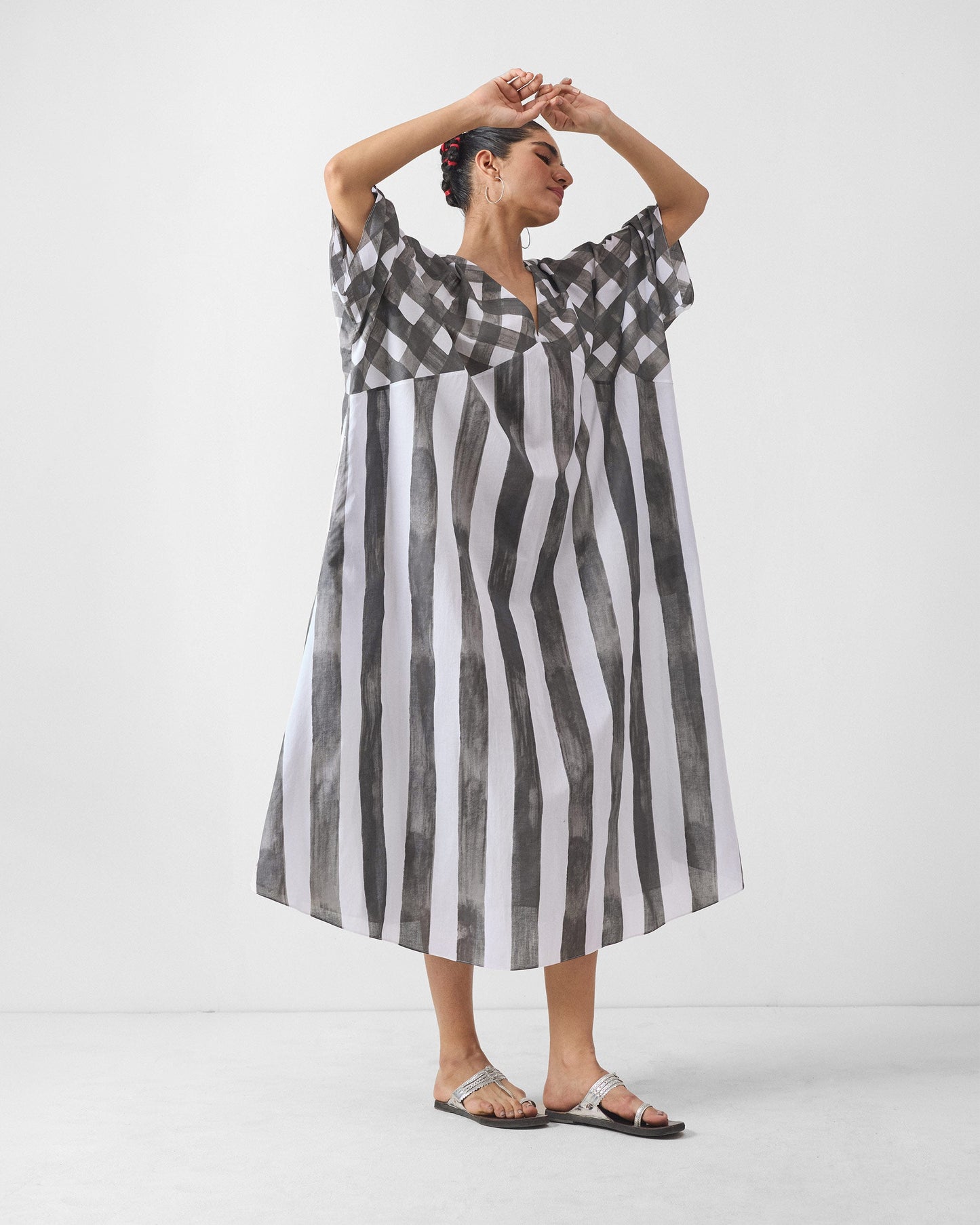 Minori Kaftan - Charcoal & White Print