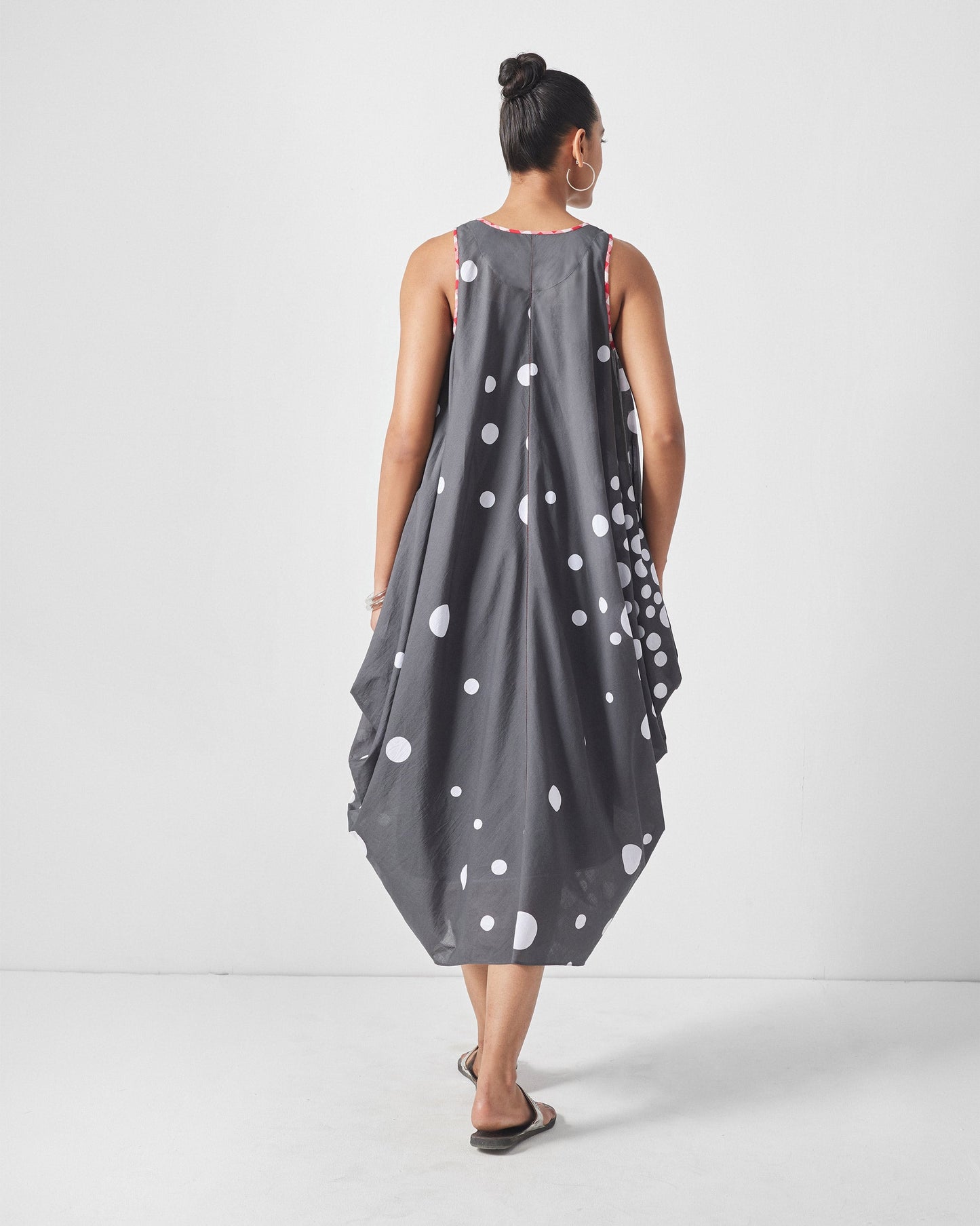 Cowl Dress with Slip - Charcoal & White Print