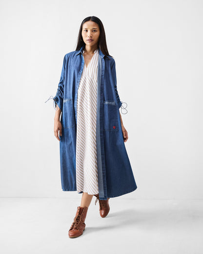 Summer Tea Dress - Khaki & White Stripes