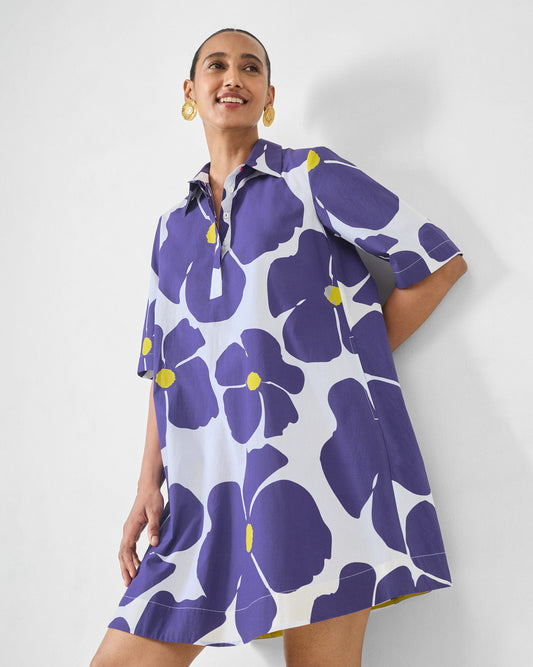 Happy Heart Dress - Purple & White Print