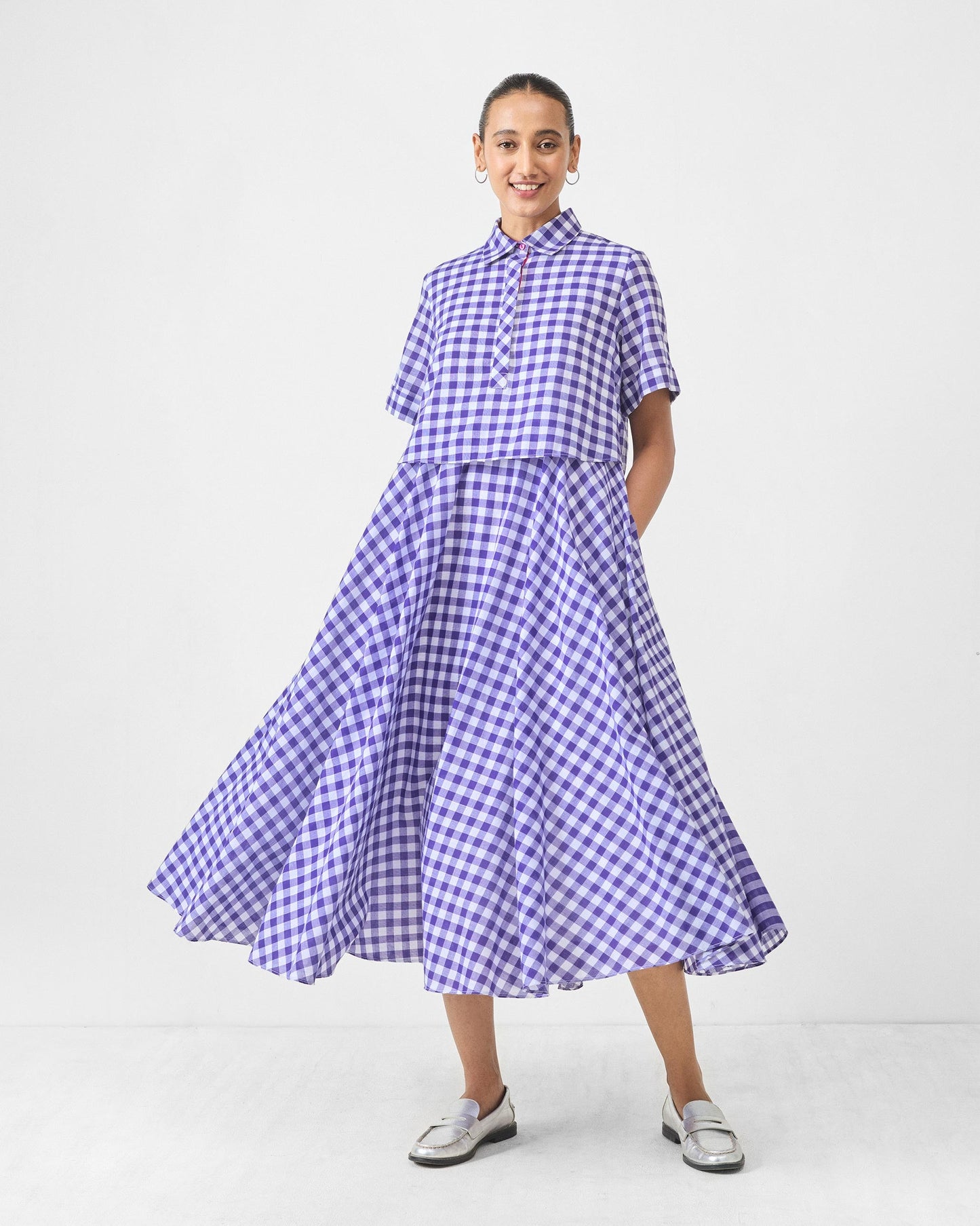 Kuro Dress - Purple & White Checks