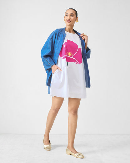 Short Racerback Dress - White & Fuchsia